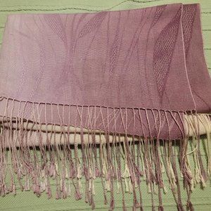 Merino Wool Fashion Scarf (Ivory & Purple) with Tassels (EUC; never worn)